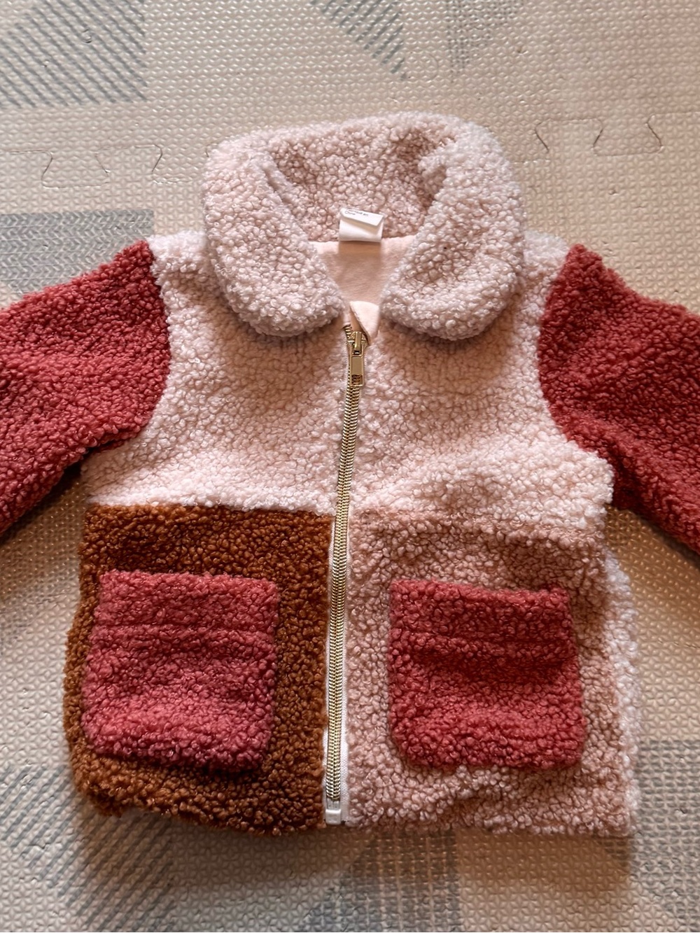 H&M Cozy Sherpa Zip Jacket in Cream, Rust & Brown SIZE 6 Months